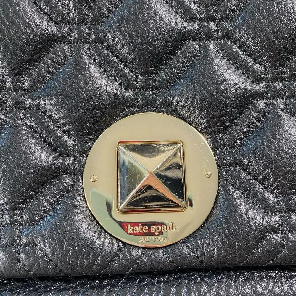 Kate Spade Quilted Leather Crossbody Purse Bag Chain Strap Black Small Shoulder - Picture 4 of 16